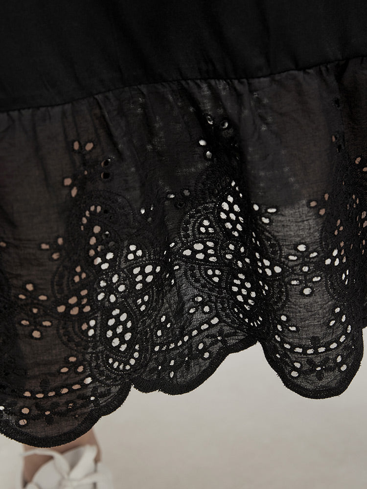 Solid Pocket Patchwork Broderie Anglaise Skirt