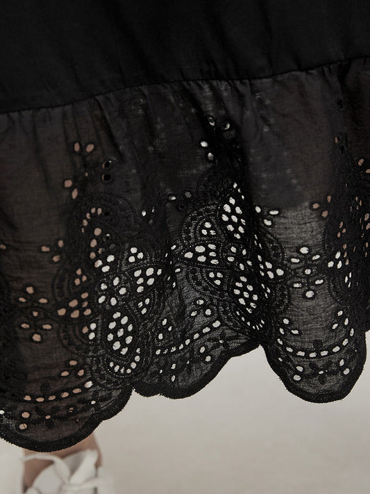 Solid Pocket Patchwork Broderie Anglaise Skirt