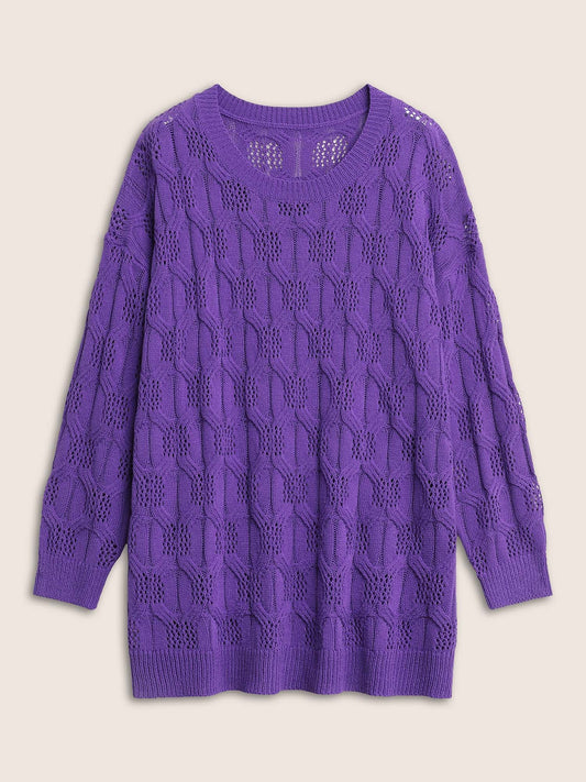 Plain Drop Shoulder Geometric Hollow Out Pullover