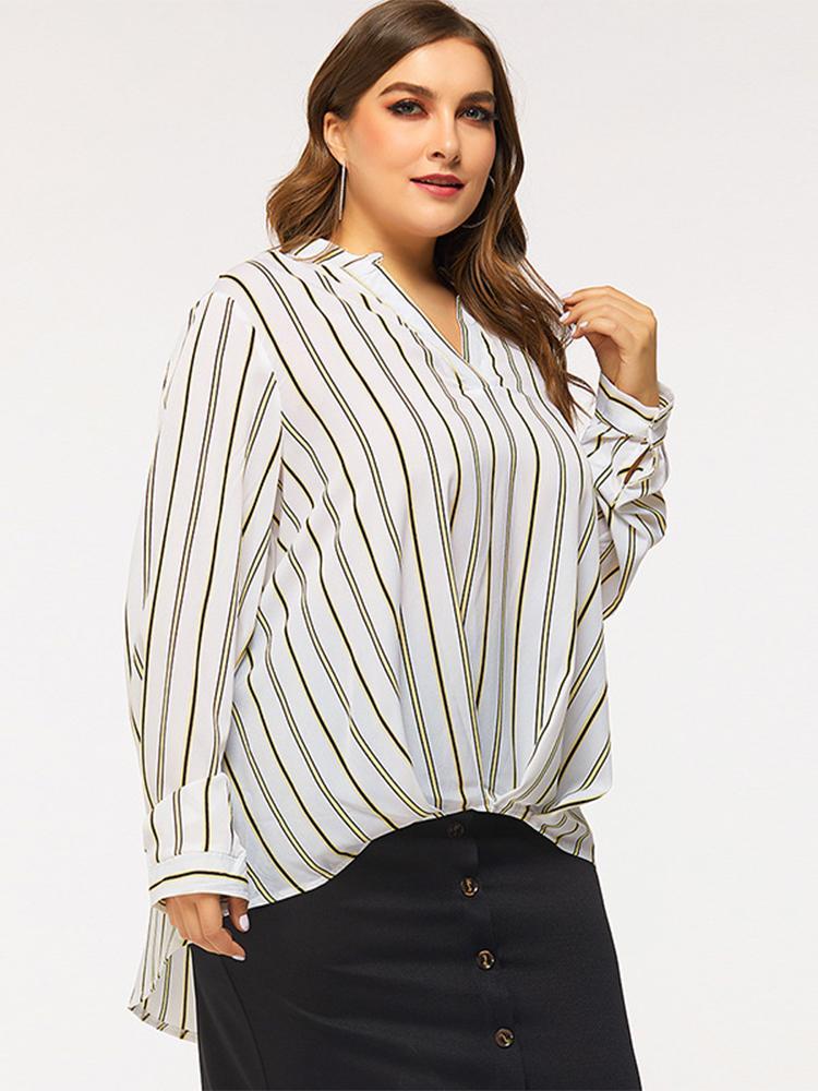 Striped V-neck Commute Blouse