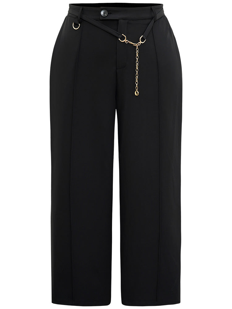 Static-Free Elastic Waist Chain Belted Pleated Pants