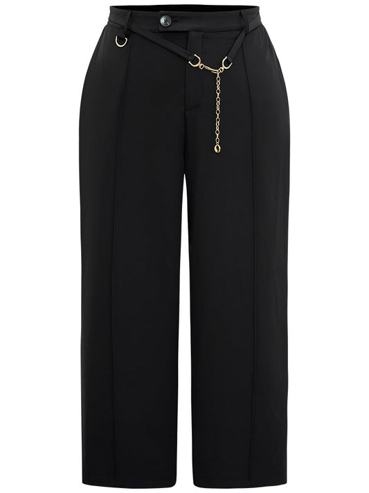Static-Free Elastic Waist Chain Belted Pleated Pants