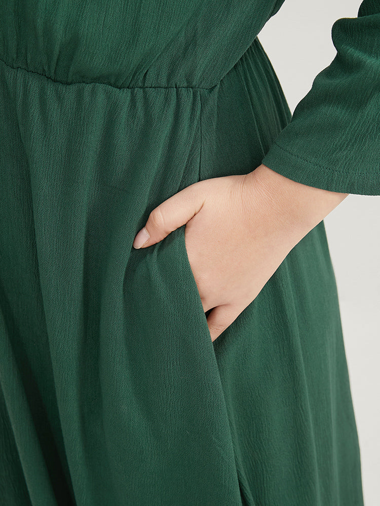 Solid Zipper Pocket Ties Up Ruffles Asymmetrical Hem Dress