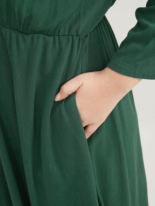 Solid Zipper Pocket Ties Up Ruffles Asymmetrical Hem Dress