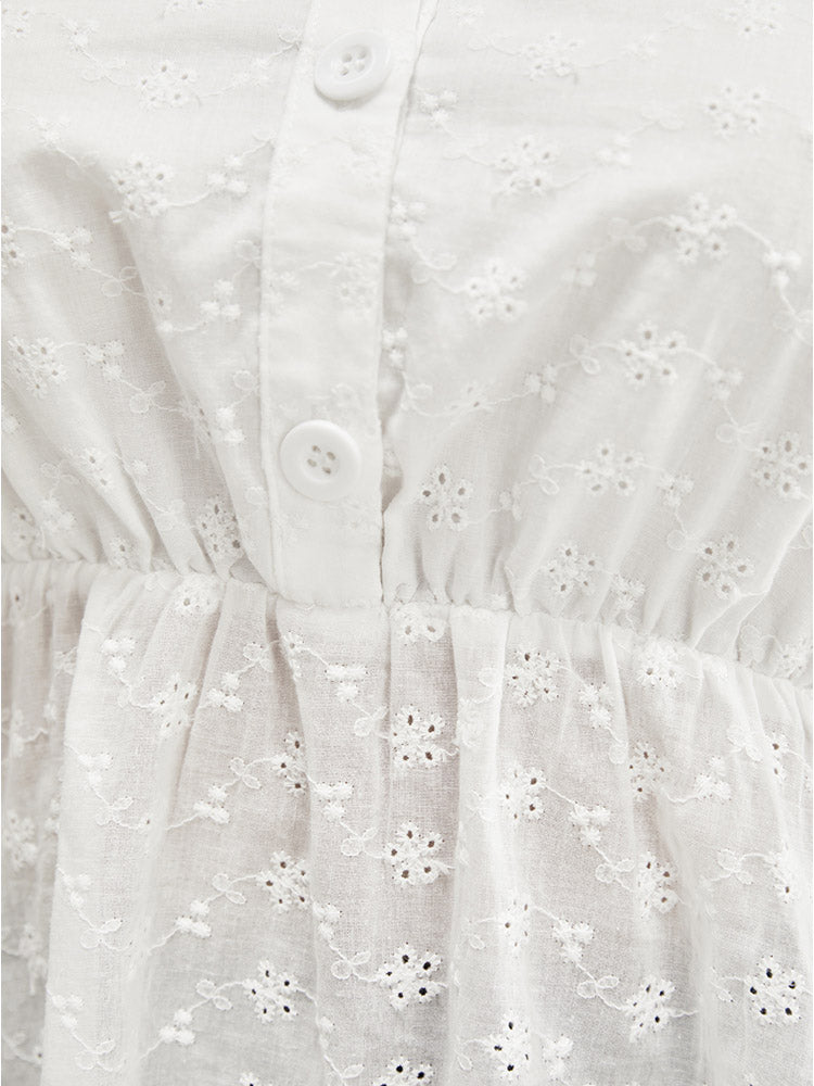 Solid Broderie Anglaise Notched Neck Blouse