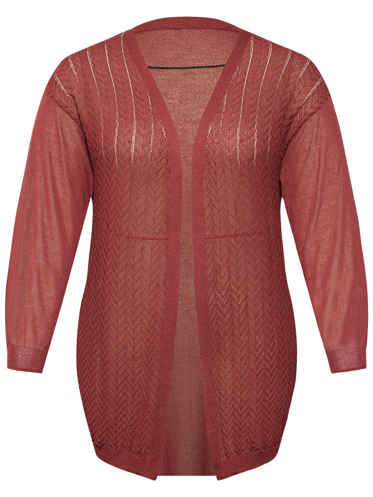 Geometric Plisse Patchwork Loose Open Front Cardigan