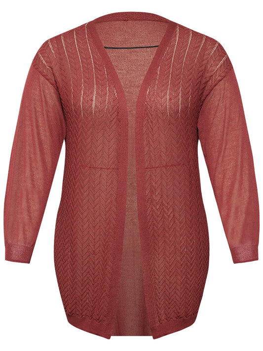 Geometric Plisse Patchwork Loose Open Front Cardigan