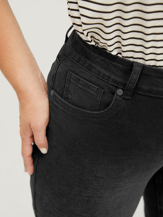 Bootcut Slightly Stretchy High Rise Black Wash Cropped Jeans