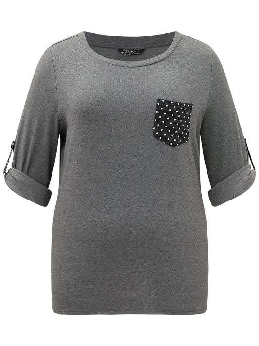 Polka Dot Patched Pocket Tab Sleeve T-shirt