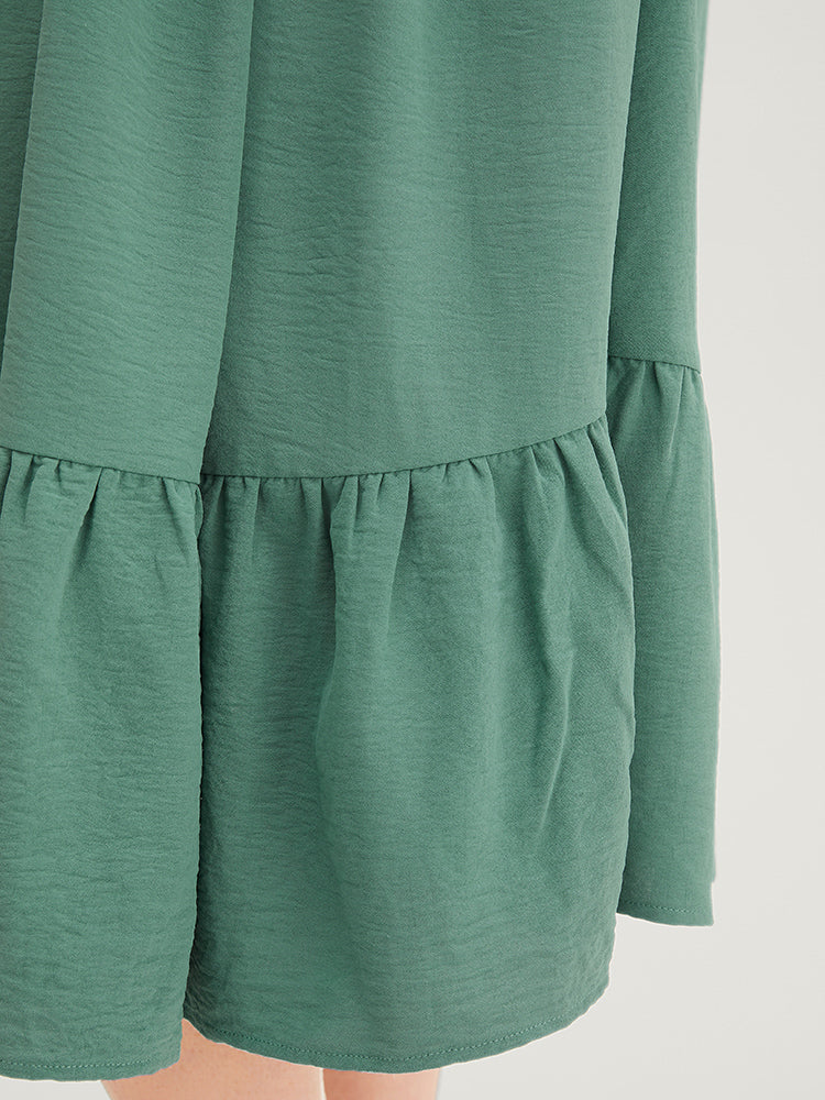 Floral Embroidered Flutter Sleeve Pocket Ruffles Hem Dress