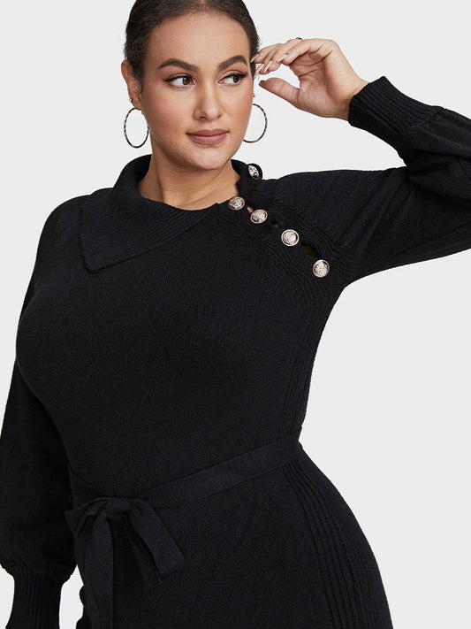 Asymmetrical Button Sweater Dress
