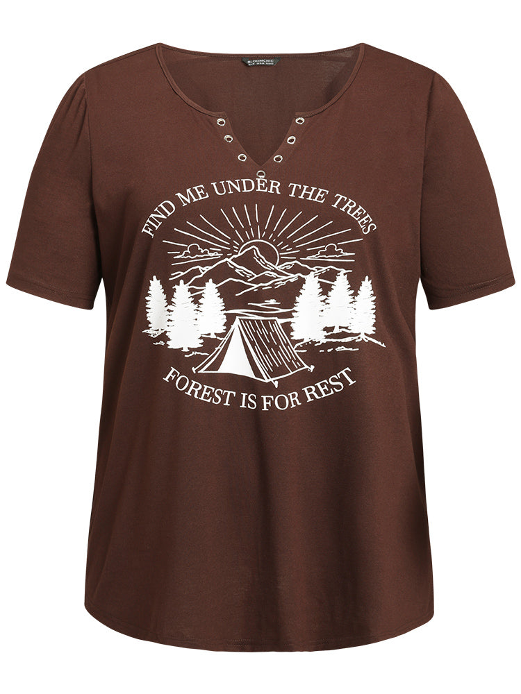 Landscape Print Notched T-shirt