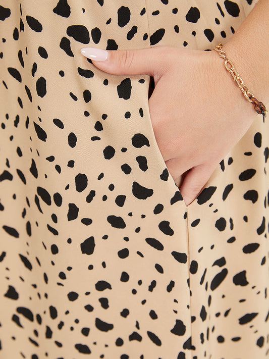 Leopard Print Puff Sleeve Pocket Wrap Ruffle Trim Dress