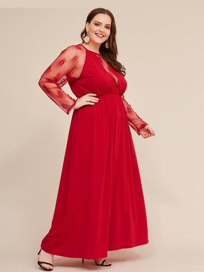 Elegant Deep V-neck Sheer sleeve Maxi Dress