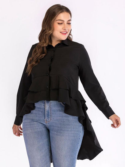 Irregular Ruffle Button Up Lapel Shirt