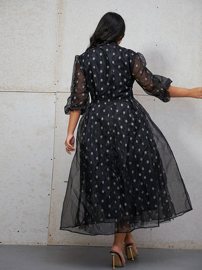 Daisy Embroidered Mesh Tie Neck Dress