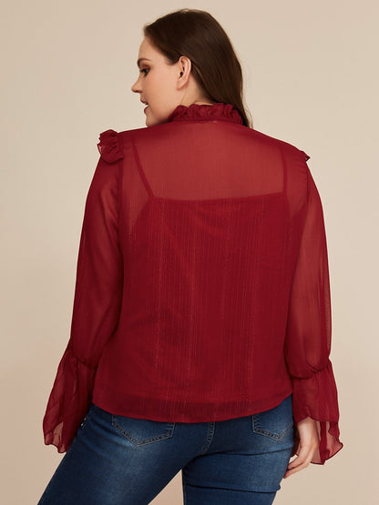 Flared Sleeve Tied Chiffon Blouse