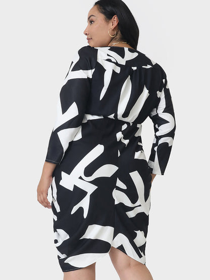 Color Block Asymmetrical V Neck  Dress