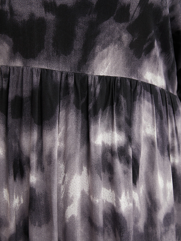 Tie Dye V Neck Dolman Sleeve Pocket Flutter Dress