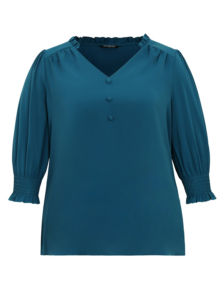 Anti-Wrinkle Gathered Shirred Frill Trim Blouse