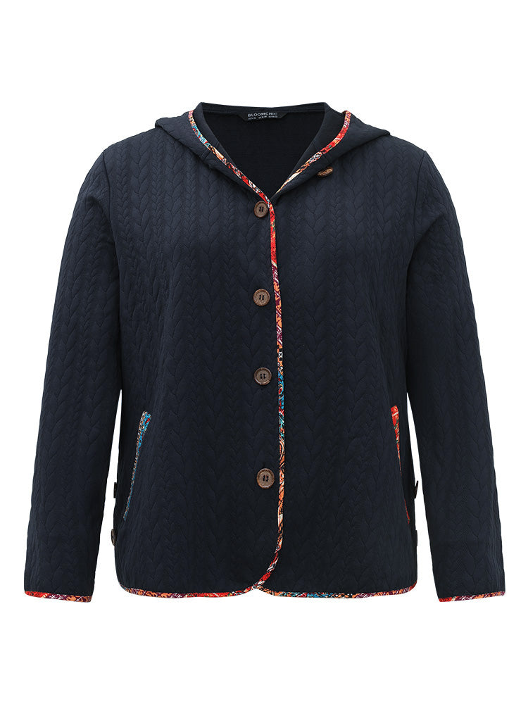 Texture Pocket Patchwork Button Detail Jacket