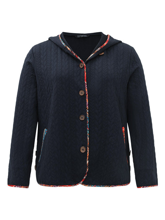 Texture Pocket Patchwork Button Detail Jacket