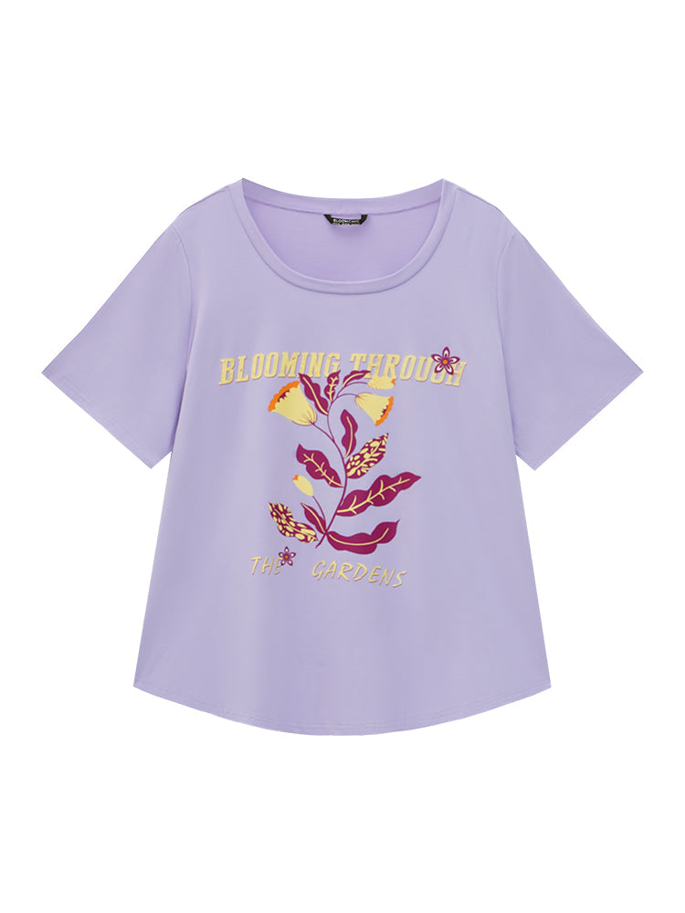 Letter & Floral Print Contrast Graphic Tee