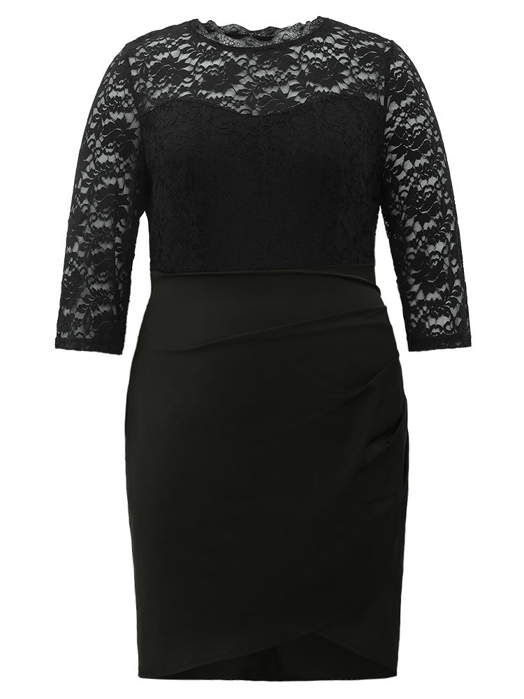 Lace Panel Wrap Hem Zipper Dress