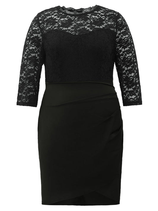 Lace Panel Wrap Hem Zipper Dress