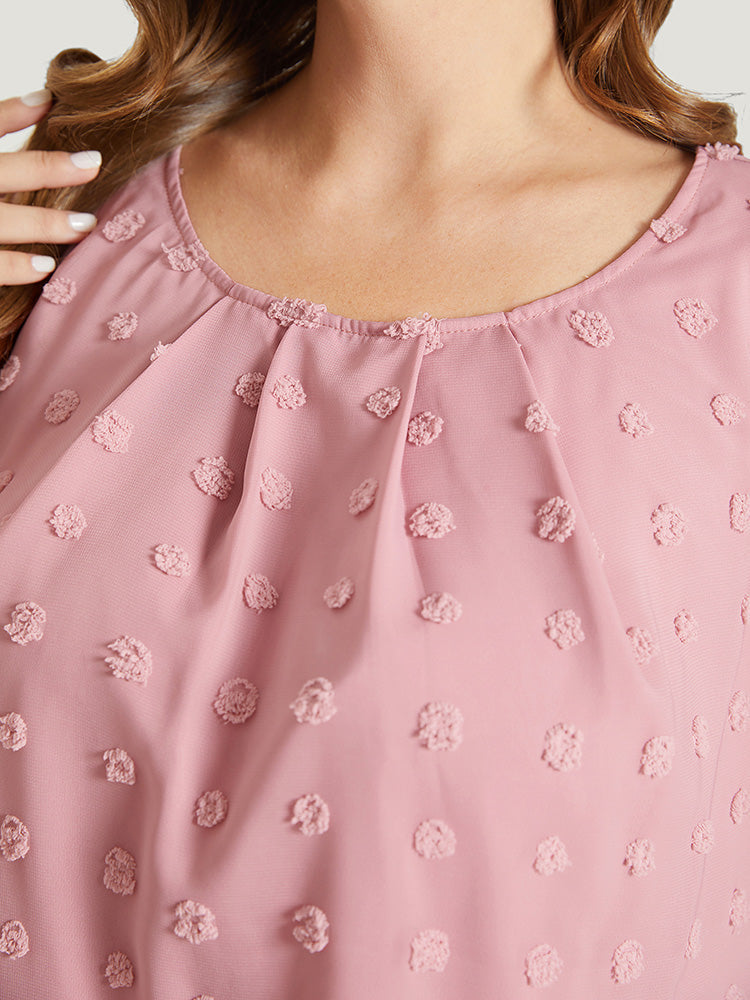 Polka Dot Pleated Split Petal Sleeve Blouse