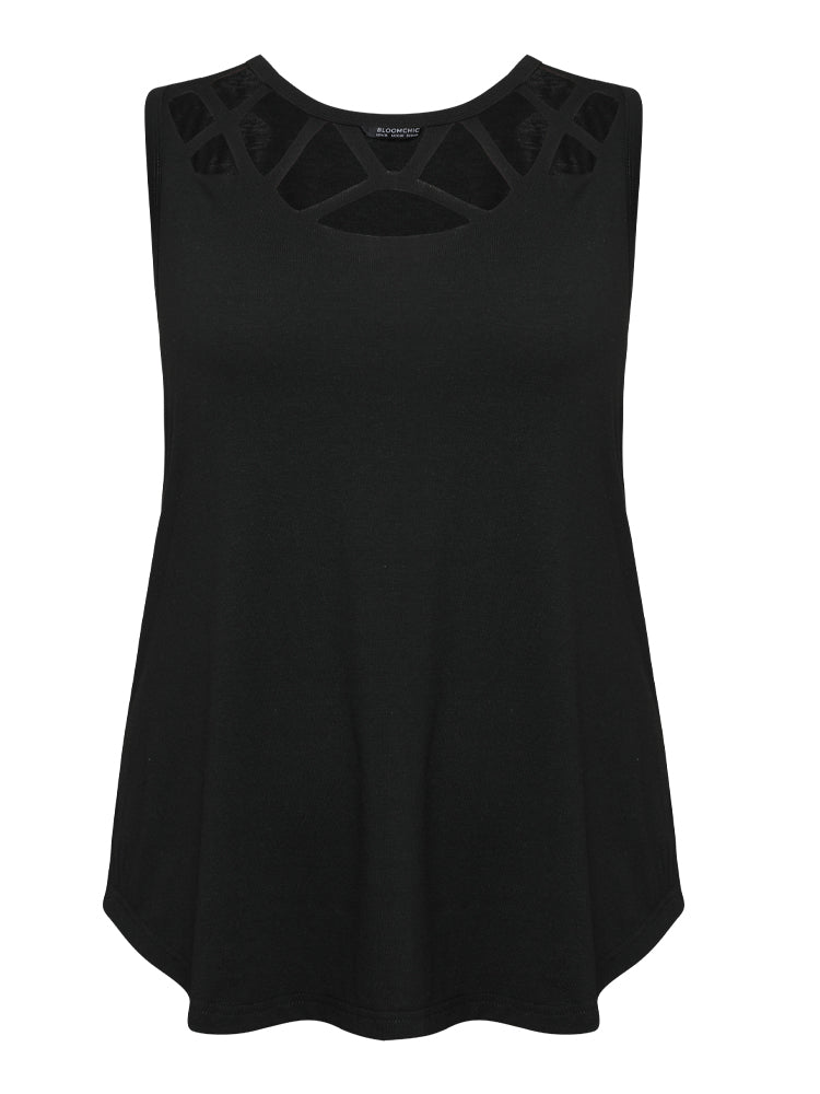 Solid Cut Out Curved Hem Tank Top