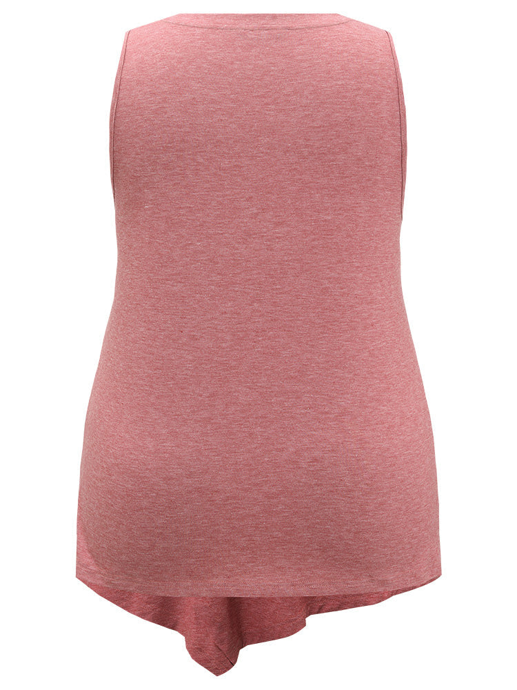 Plain Asymmetrical Hem Button Detail Tank Top