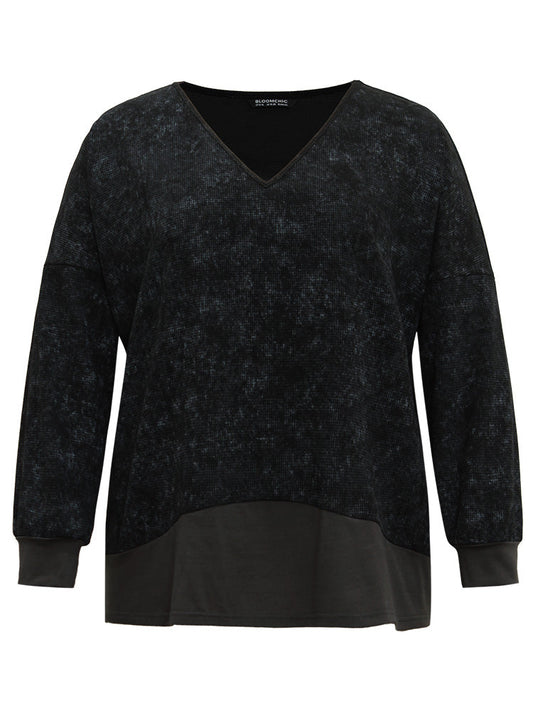 Colorblock Waffle Knit Patchwork T-shirt