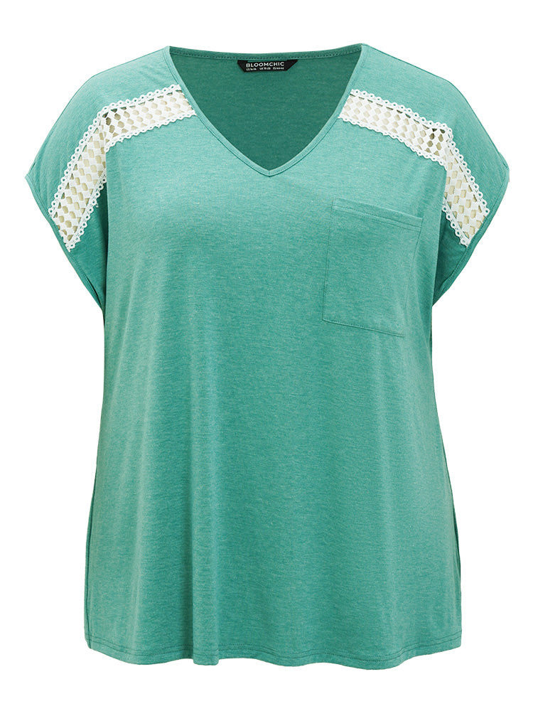 Plain Lace Heather Patched Pocket T-shirt