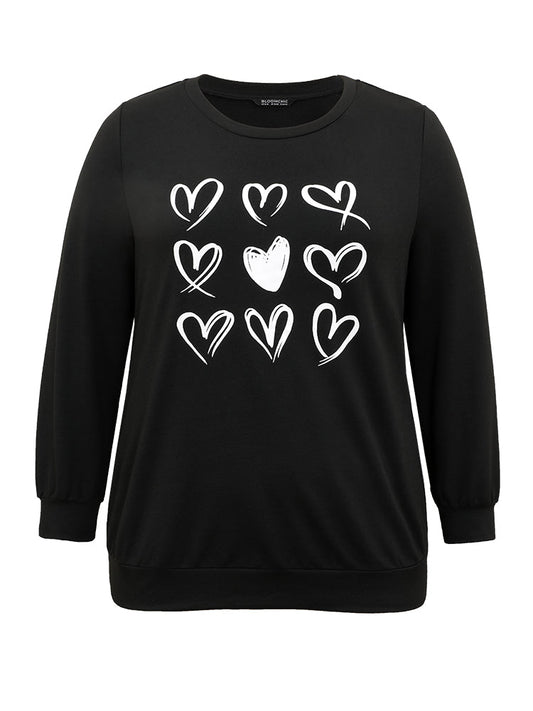 Heart Print Round Neck Sweatshirt