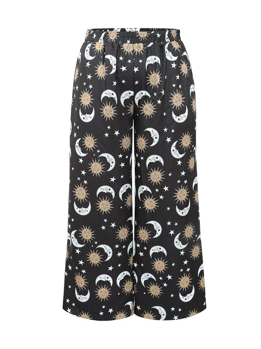 Horoscope Print Wide Leg Elastic Waist Pants