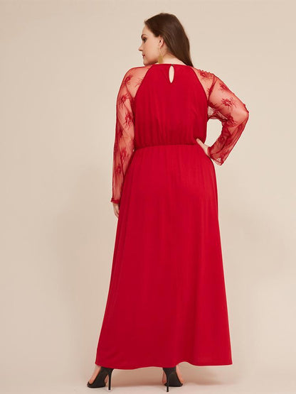 Elegant Deep V-neck Sheer sleeve Maxi Dress