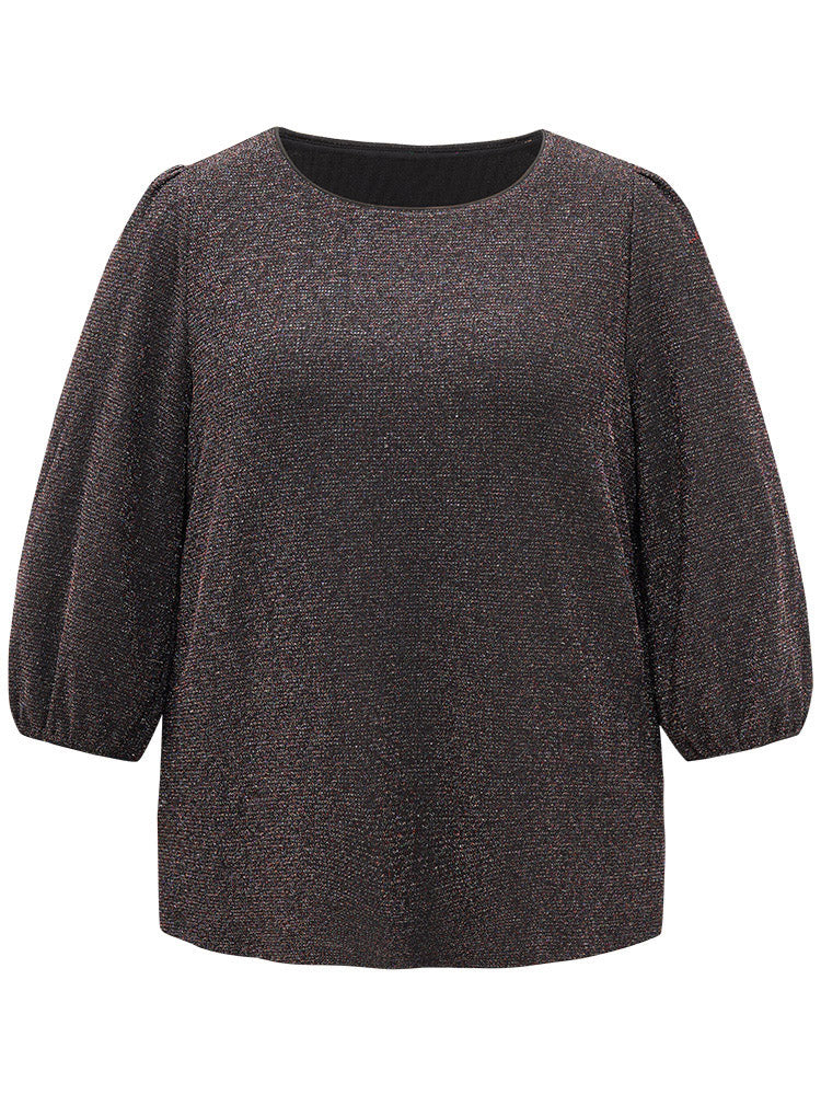 Lurex Round Neck Lantern Sleeve T-shirt