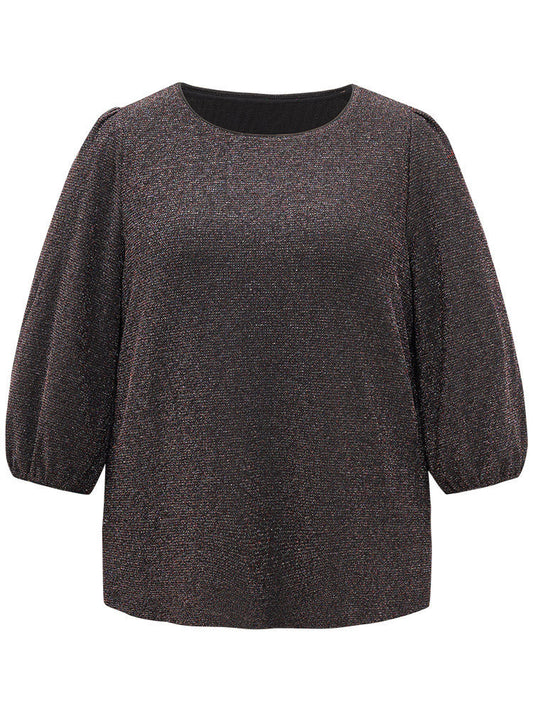 Lurex Round Neck Lantern Sleeve T-shirt