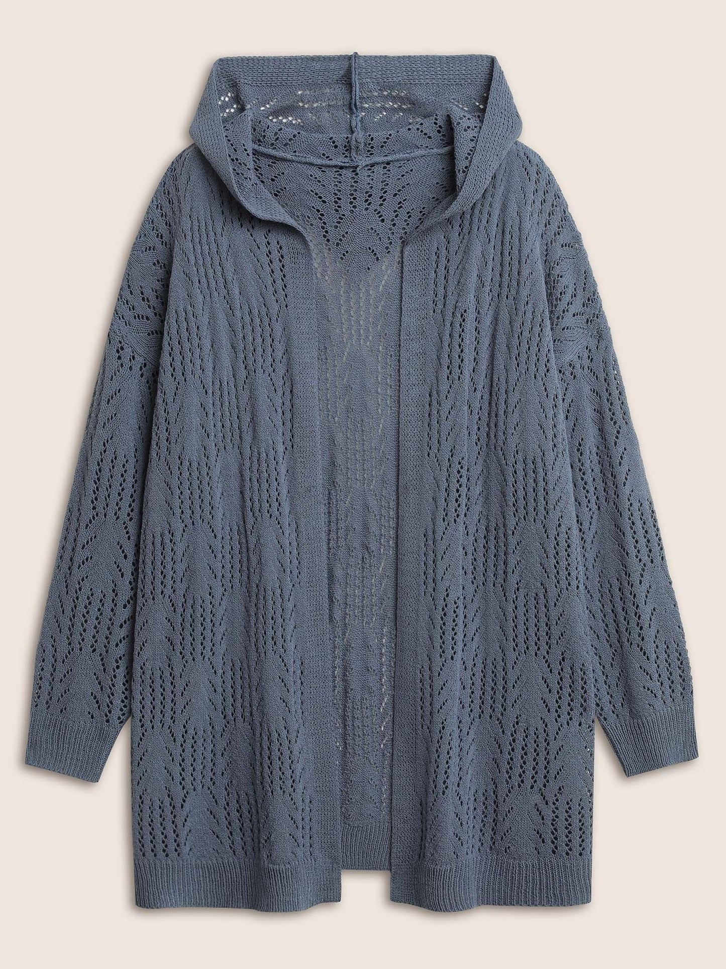 Solid Hollow Out Hooded Cardigan