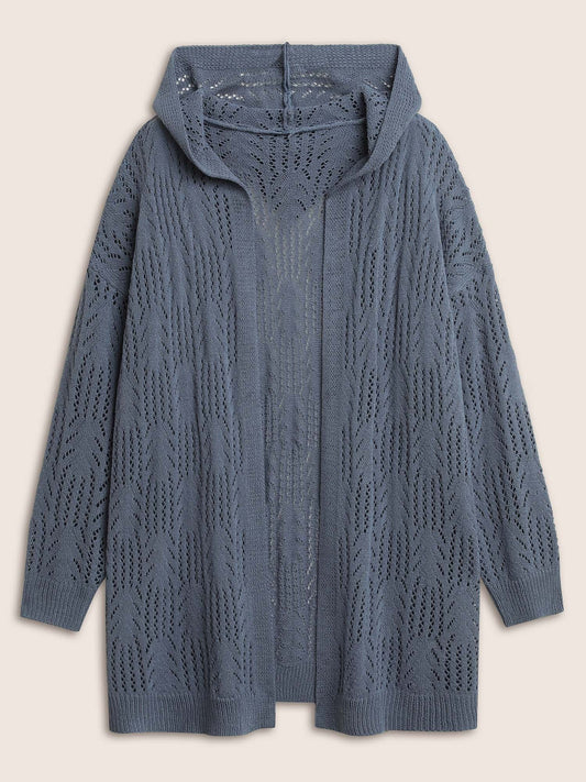 Solid Hollow Out Hooded Cardigan