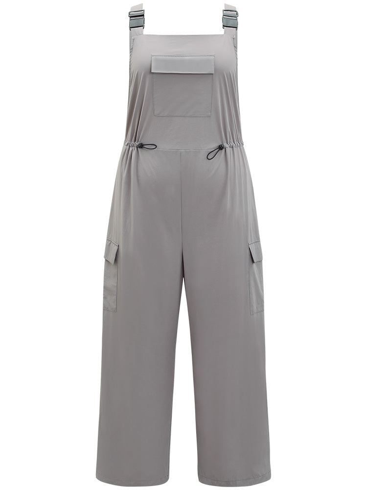 Solid Flap Pocket Drawstring Side Overall Jumpsuit