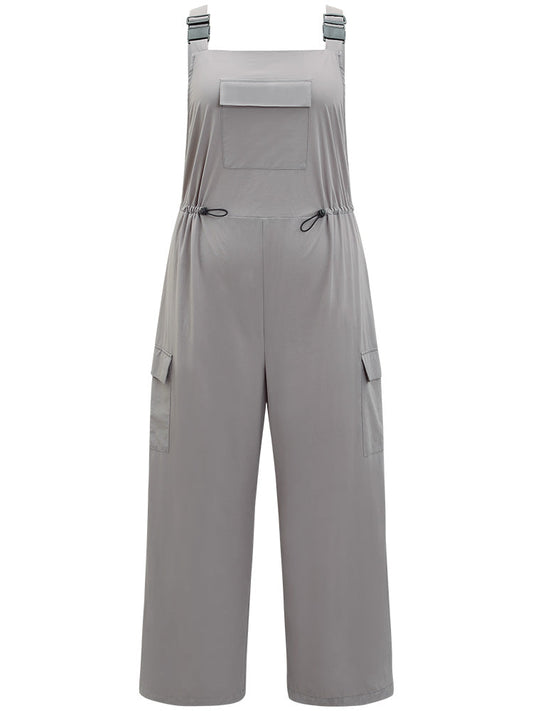 Solid Flap Pocket Drawstring Side Overall Jumpsuit