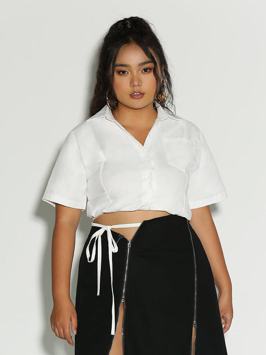 Knotted Lapel Collar Blouse