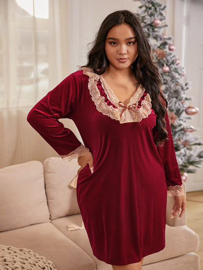 Contrast Lace Trim Bowknot Dress