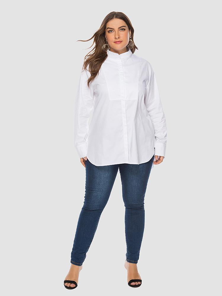 Causal Business Stand Collar Solid Shirt