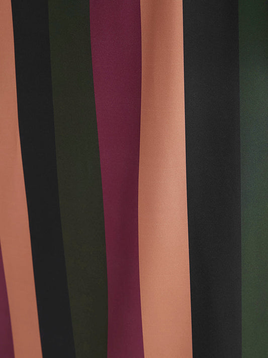 Solid Patchwork Wrap Pocket Lantern Sleeve Belted Striped Dress