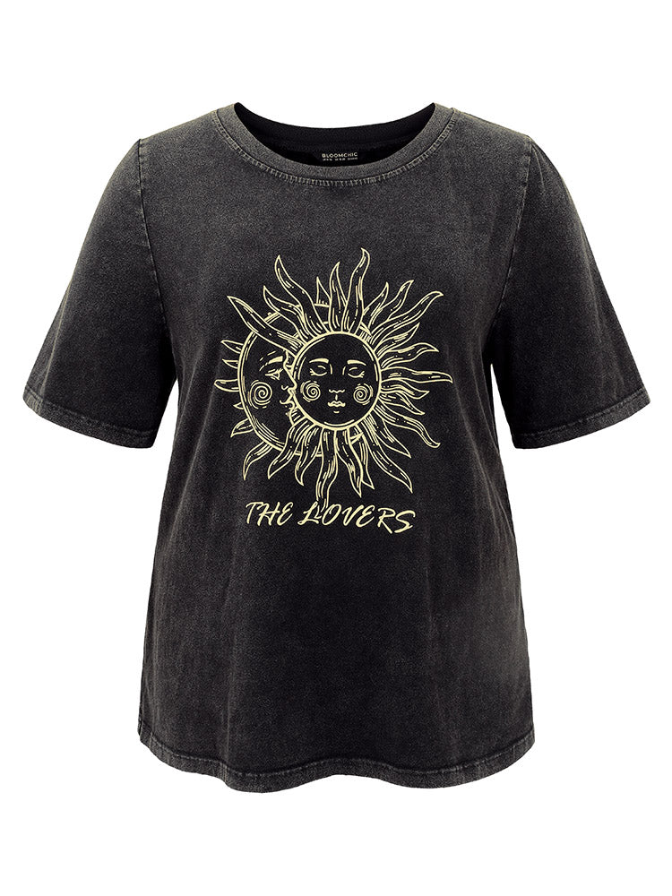 Vintage Horoscope Print Crew Neck T-shirt