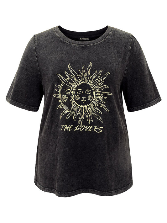 Vintage Horoscope Print Crew Neck T-shirt