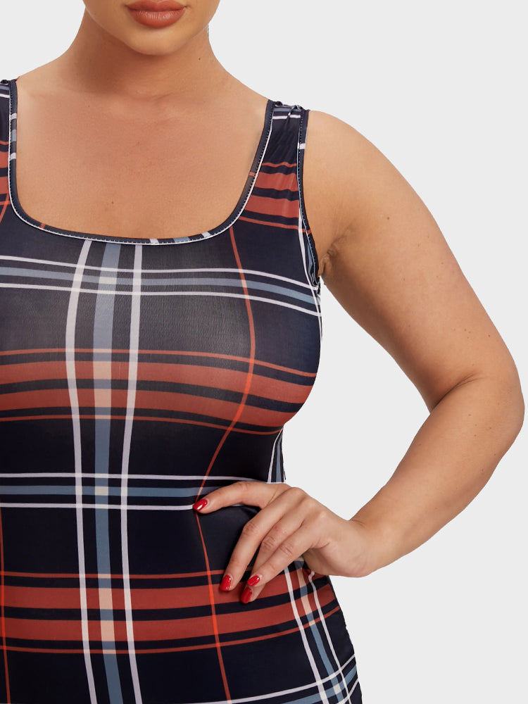 Plaid Print Sleeveless Bodycon Dress